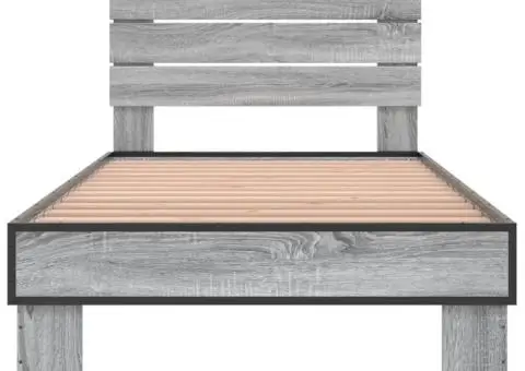 Cadru de pat, gri sonoma, 100x200 cm, lemn prelucrat și metal - 4/5