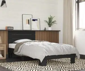 vidaXL Cadru de pat, negru, 100x200 cm, lemn prelucrat și metal