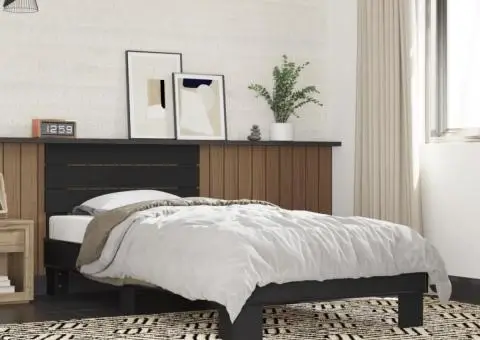 Cadru de pat, negru, 90x200 cm, lemn prelucrat și metal - 1/5