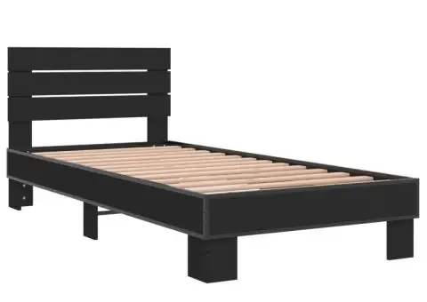 Cadru de pat, negru, 90x200 cm, lemn prelucrat și metal - 3/5