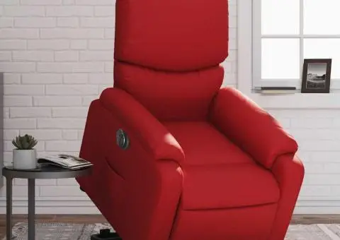 Fotoliu rabatabil electric cu ridicare, roșu, piele ecologică - 1/5