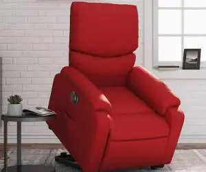 vidaXL Fotoliu rabatabil electric cu ridicare, roșu, piele ecologică