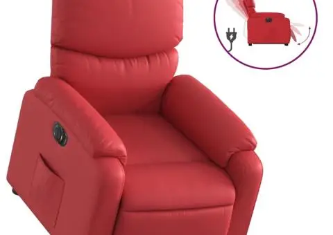 Fotoliu rabatabil electric cu ridicare, roșu, piele ecologică - 2/5