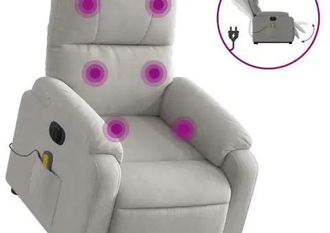 Fotoliu de masaj rabatabil electric cu ridicare gri, microfibră - 2/5