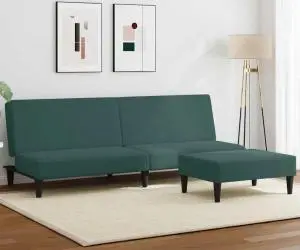 vidaXL Canapea extensibilă cu taburet, 2 locuri, verde închis, catifea