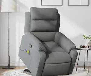 vidaXL Fotoliu de masaj rabatabil cu ridicare, gri închis, textil