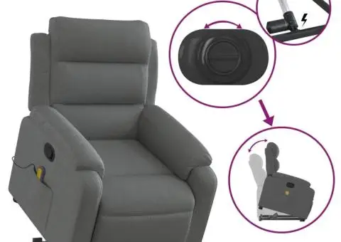 Fotoliu de masaj rabatabil cu ridicare, gri închis, textil - 5/5