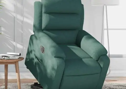 Fotoliu electric rabatabil cu ridicare, verde închis, textil - 1/5