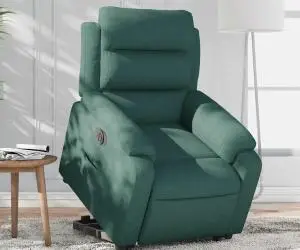 vidaXL Fotoliu electric rabatabil cu ridicare, verde închis, textil