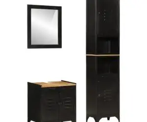 vidaXL Set mobilier de baie, 3 piese, fier și lemn masiv de mango
