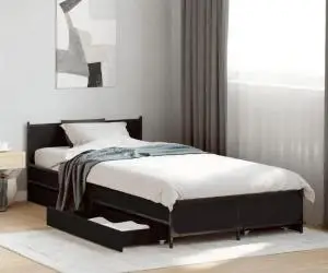 vidaXL Cadru de pat cu sertare, negru, 100x200 cm, lemn prelucrat