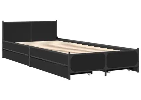 Cadru de pat cu sertare, negru, 100x200 cm, lemn prelucrat - 3/5