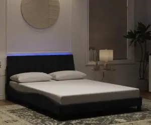 vidaXL Cadru de pat cu lumini LED, negru, 140x190 cm, catifea