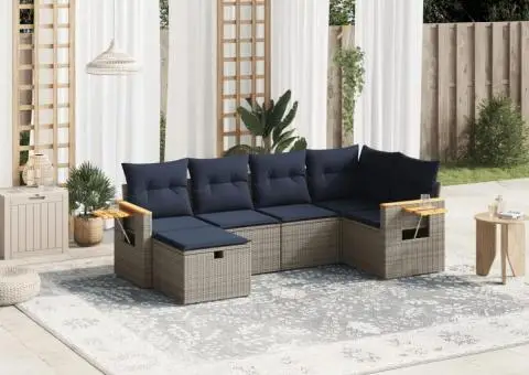 Set canapele de grădină cu perne, 6 piese, gri, poliratan - 1/4