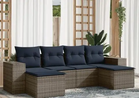 Set canapele de grădină cu perne, 6 piese, gri, poliratan - 1/3