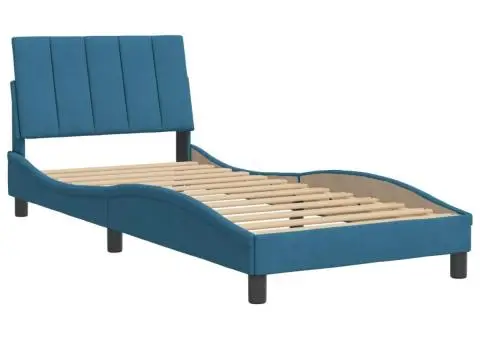 Cadru de pat cu tăblie, albastru, 80x200 cm, catifea - 3/5