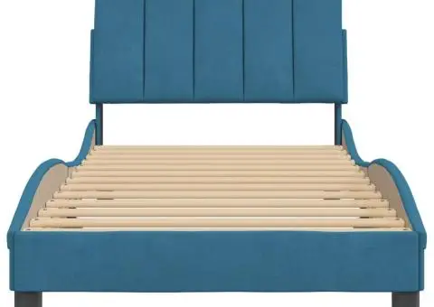 Cadru de pat cu tăblie, albastru, 80x200 cm, catifea - 5/5