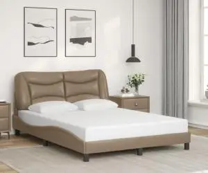 vidaXL Cadru de pat cu tăblie, cappuccino, 120x200 cm, piele ecologică