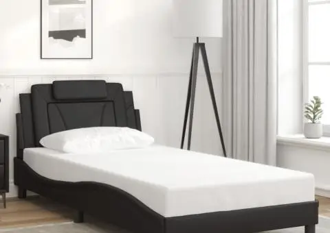 Cadru de pat cu tăblie, negru, 100x200 cm, piele ecologică - 1/5