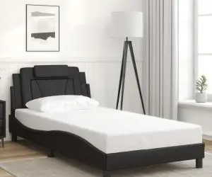vidaXL Cadru de pat cu tăblie, negru, 100x200 cm, piele ecologică