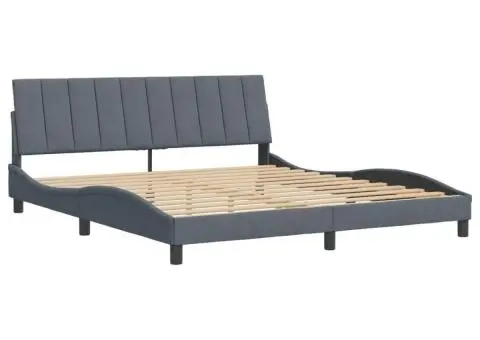 Cadru de pat fără saltea, gri închis, 180x200 cm, catifea - 3/5