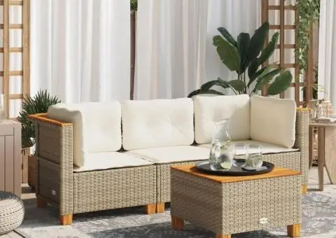 Canapea de grădină cu perne, 3 locuri, bej, poliratan - 1/5