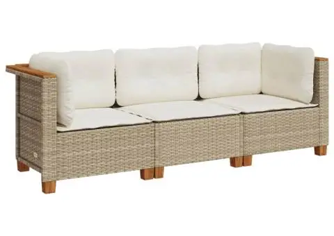 Canapea de grădină cu perne, 3 locuri, bej, poliratan - 2/5