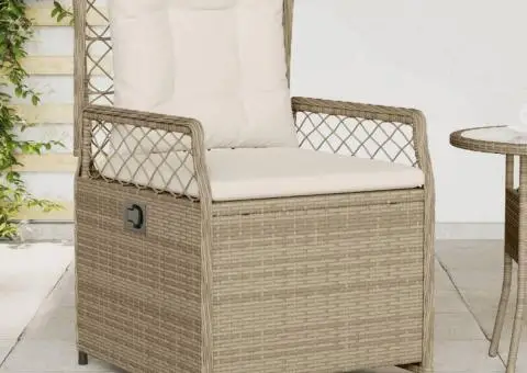 Scaune de grădină rabatabile, 2 buc., bej, poliratan - 1/5