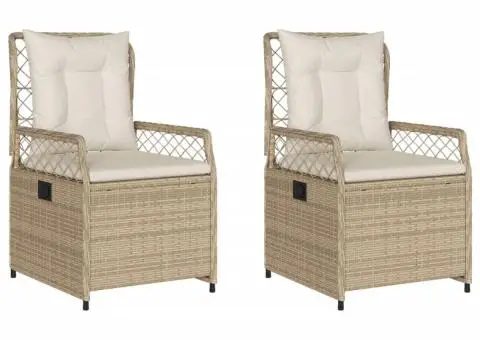 Scaune de grădină rabatabile, 2 buc., bej, poliratan - 2/5