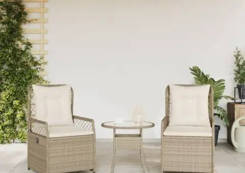 Scaune de grădină rabatabile, 2 buc., bej, poliratan - 3/5