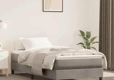 Cadru de pat fără saltea, gri deschis, 100x200 cm, catifea - 1/5