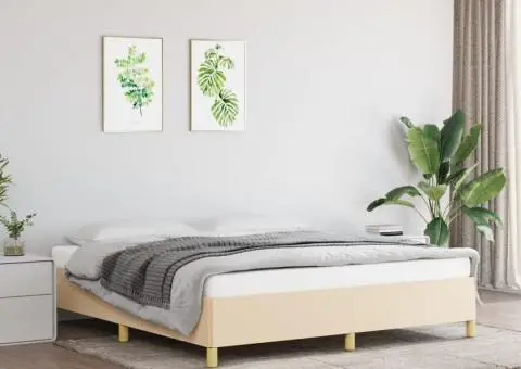 Cadru de pat fără saltea, crem, 160x200 cm, textil - 1/5