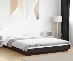 vidaXL Cadru de pat cu lumini LED, negru, 160x200 cm, lemn prelucrat