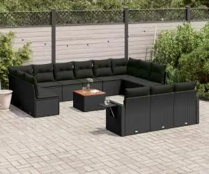vidaXL Set mobilier de grădină cu perne, 14 piese, negru, poliratan