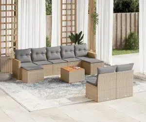 vidaXL Set canapele de grădină, 10 piese, cu perne, bej, poliratan