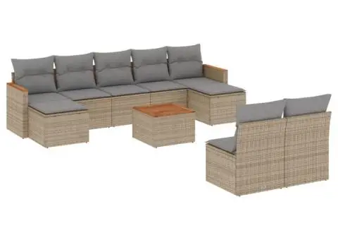 Set canapele de grădină, 10 piese, cu perne, bej, poliratan - 2/5