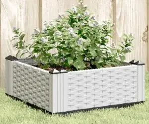 vidaXL Jardinieră de grădină cu țăruși, alb, 42,5x42,5x28,5 cm, PP