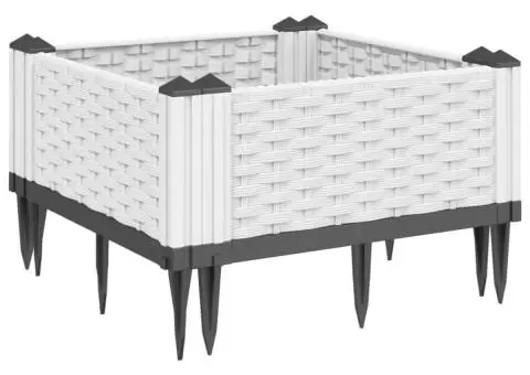 Jardinieră de grădină cu țăruși, alb, 42,5x42,5x28,5 cm, PP - 2/5