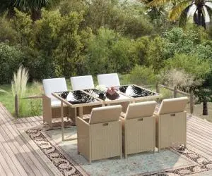 vidaXL Set mobilier pentru grădină cu perne, 7 piese, bej, poliratan