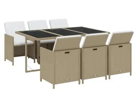Set mobilier pentru grădină cu perne, 7 piese, bej, poliratan - 3/5