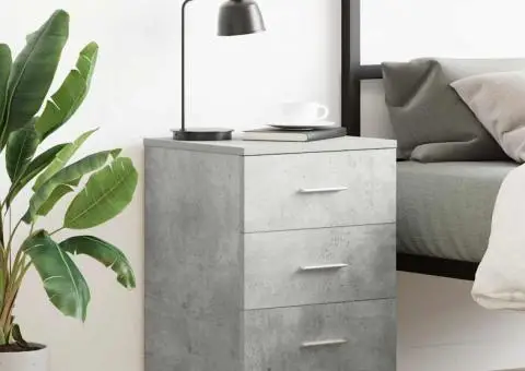 Noptieră, gri beton, 38x35x56 cm, lemn prelucrat - 1/5