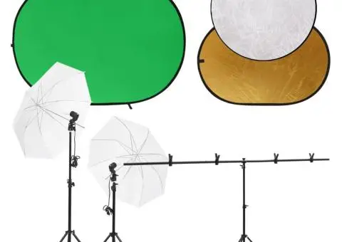 Kit studio foto cu set de lumini, ecran de fundal și reflector - 1/5