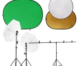 vidaXL Kit studio foto cu set de lumini, ecran de fundal și reflector