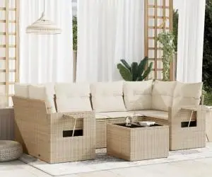 vidaXL Set canapele de grădină, 7 piese, cu perne, bej, poliratan