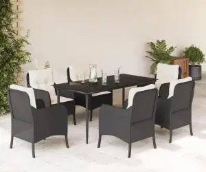 vidaXL Set mobilier de grădină cu perne, 7 piese, negru, poliratan
