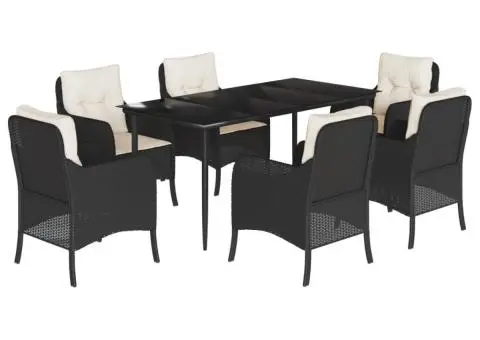 Set mobilier de grădină cu perne, 7 piese, negru, poliratan - 2/5