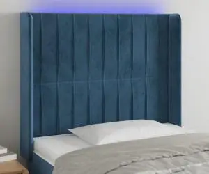 vidaXL Tăblie de pat cu LED, albastru închis, 93x16x118/128cm, catifea