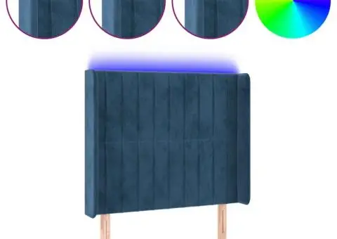 Tăblie de pat cu LED, albastru închis, 93x16x118/128cm, catifea - 2/5