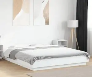 vidaXL Cadru de pat cu lumini LED, alb, 150x200 cm, lemn prelucrat