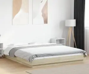 vidaXL Cadru de pat cu LED stejar sonoma 150x200 cm lemn prelucrat